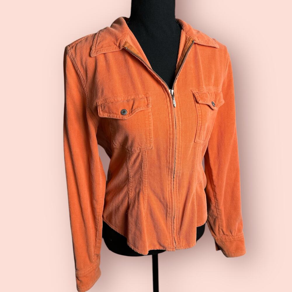 Vintage Y2K Orange Corduroy Zip Jacket Slim Fit Medium Light Coat American Eagle